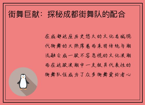 街舞巨献：探秘成都街舞队的配合