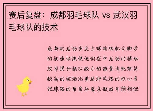 赛后复盘：成都羽毛球队 vs 武汉羽毛球队的技术