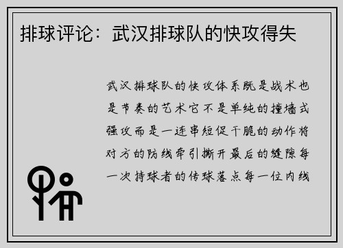 排球评论：武汉排球队的快攻得失
