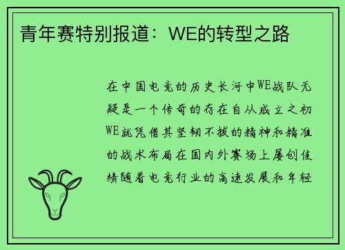 青年赛特别报道：WE的转型之路